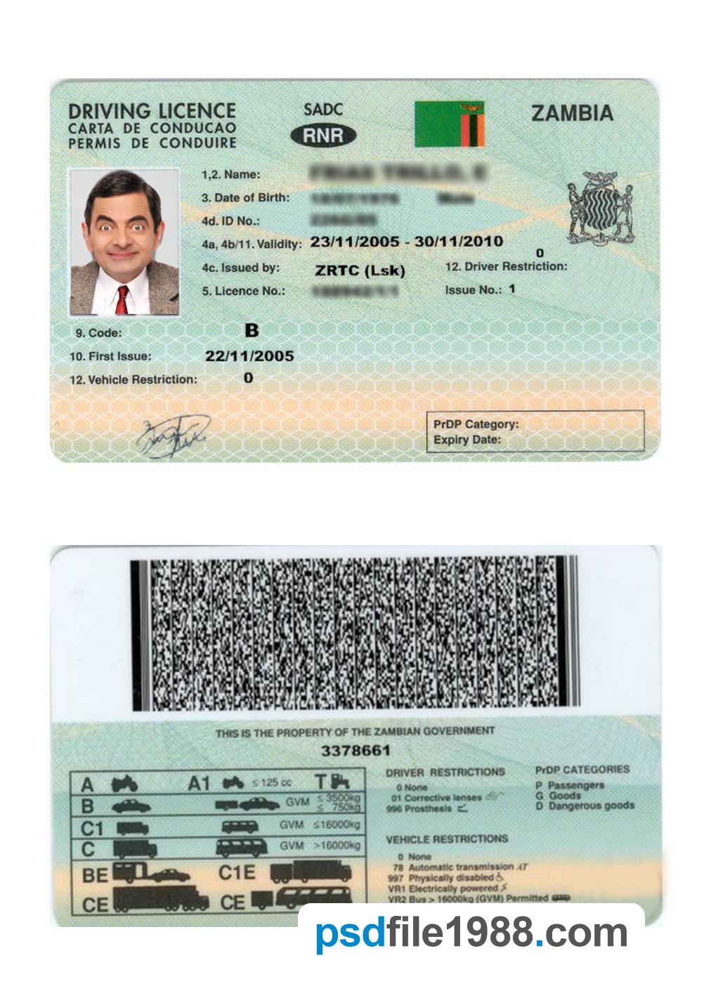 Zambia Driving License Version 2